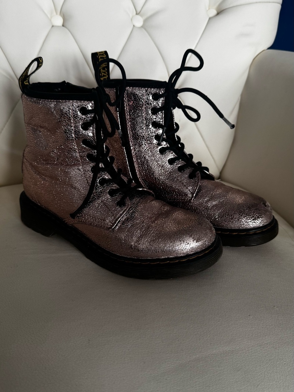 Dr. Martens Metallic Silver Lace-Up Combat Boots
